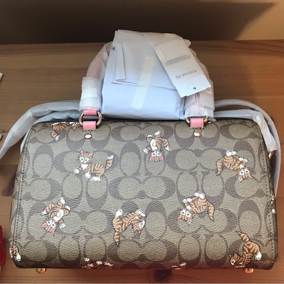 🐱❤️Coach Rowan Satchel In Signature Canvas With Dancing Kitten Print - Picture 11 of 12